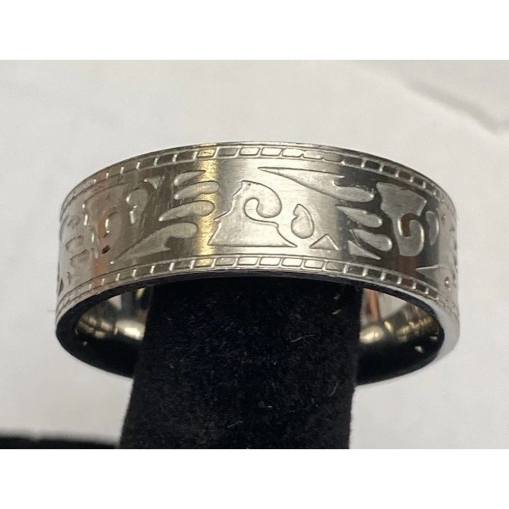 Stainless Steel Ring Men's 11.75 With Aztec Indian Pattern